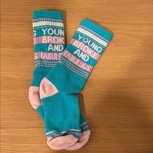 Teal and Pink Socks “Young Broke And Fabulous”